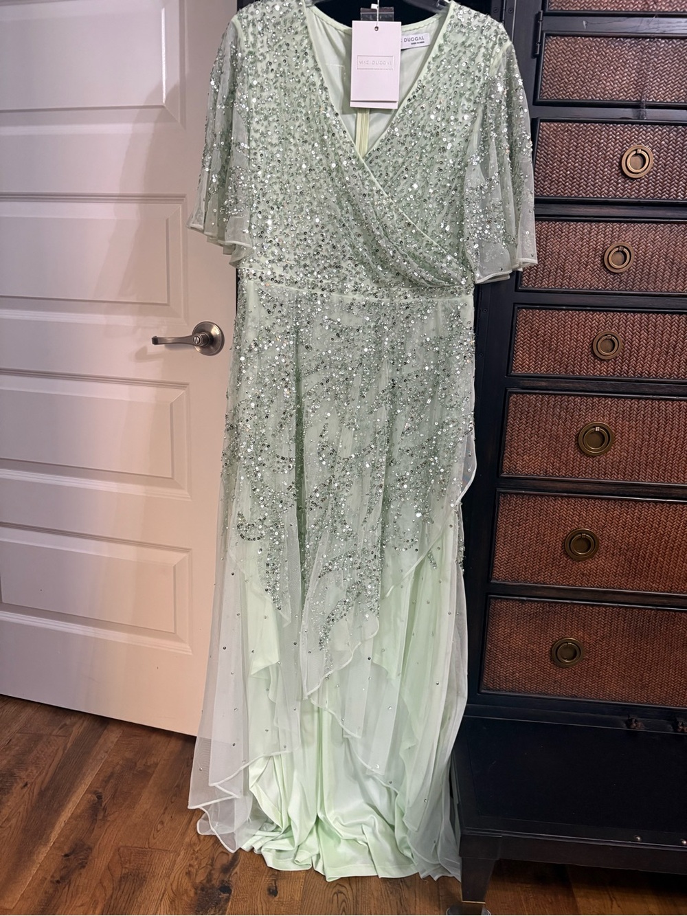 Mac Duggal Mint Green Sequin Embellished Maxi Gown